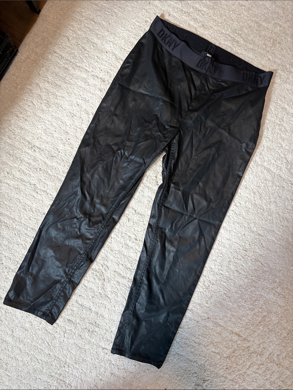 DKNY Women’s Black Faux-Leather Pull-on Pants